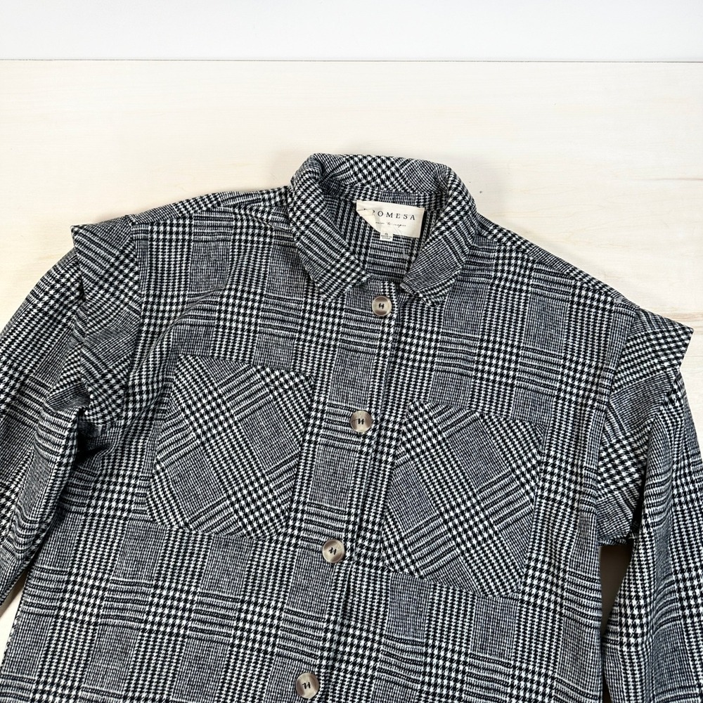 Promesa Wool Black White Houndstooth Plaid Shacket Shirt NWOT S NEW